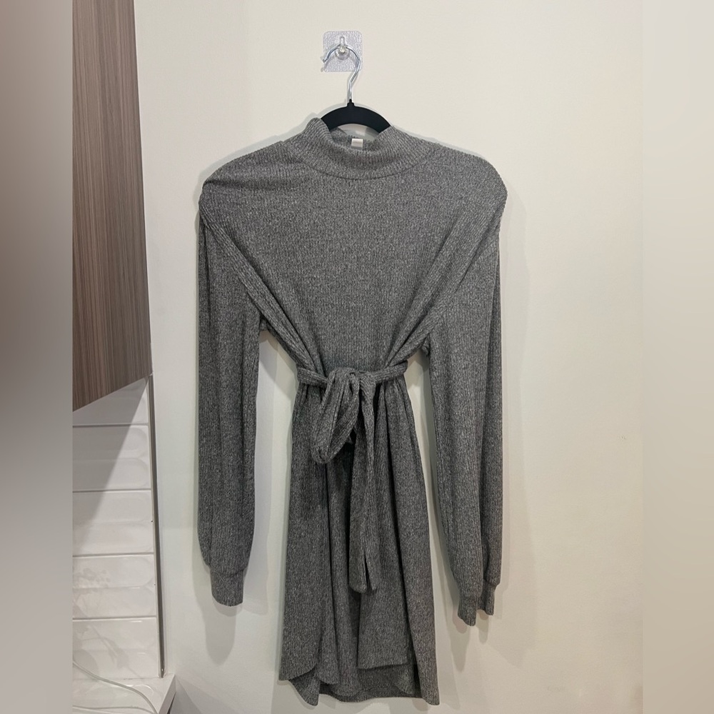 Topshop Gray Turtleneck Sweater with Tie Waist